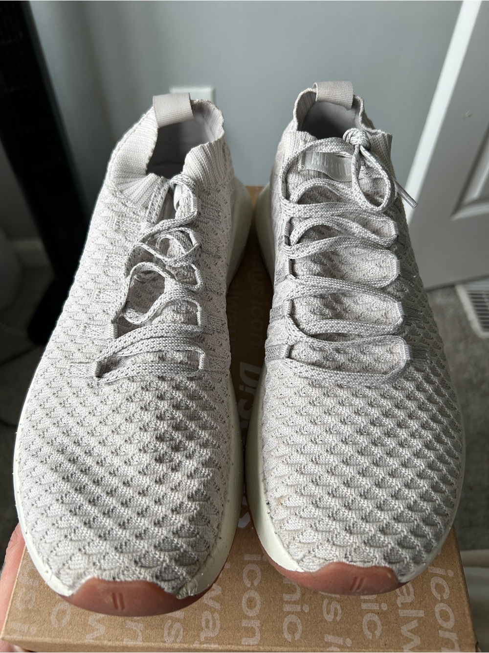 Nobull Knit Light Gray Slip-On Sneakers with Lace-Up Detail No Bull worn once